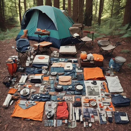 Prompt: knolling 1960s style camping wear, photoreal --s 750