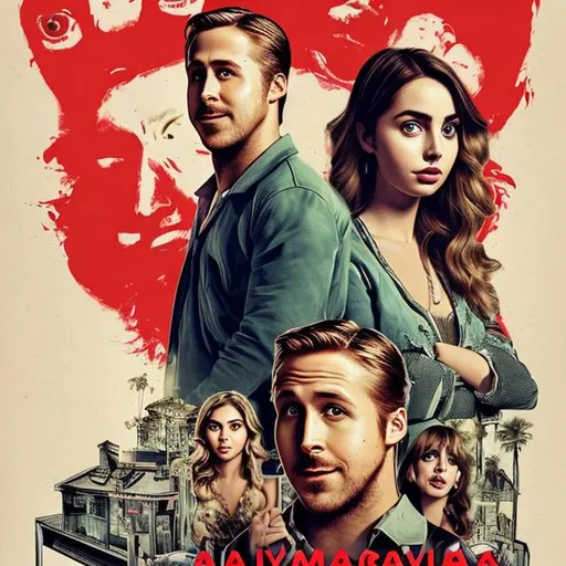 Prompt: A comedy movie poster with ryan gosling and Ana de Armas
