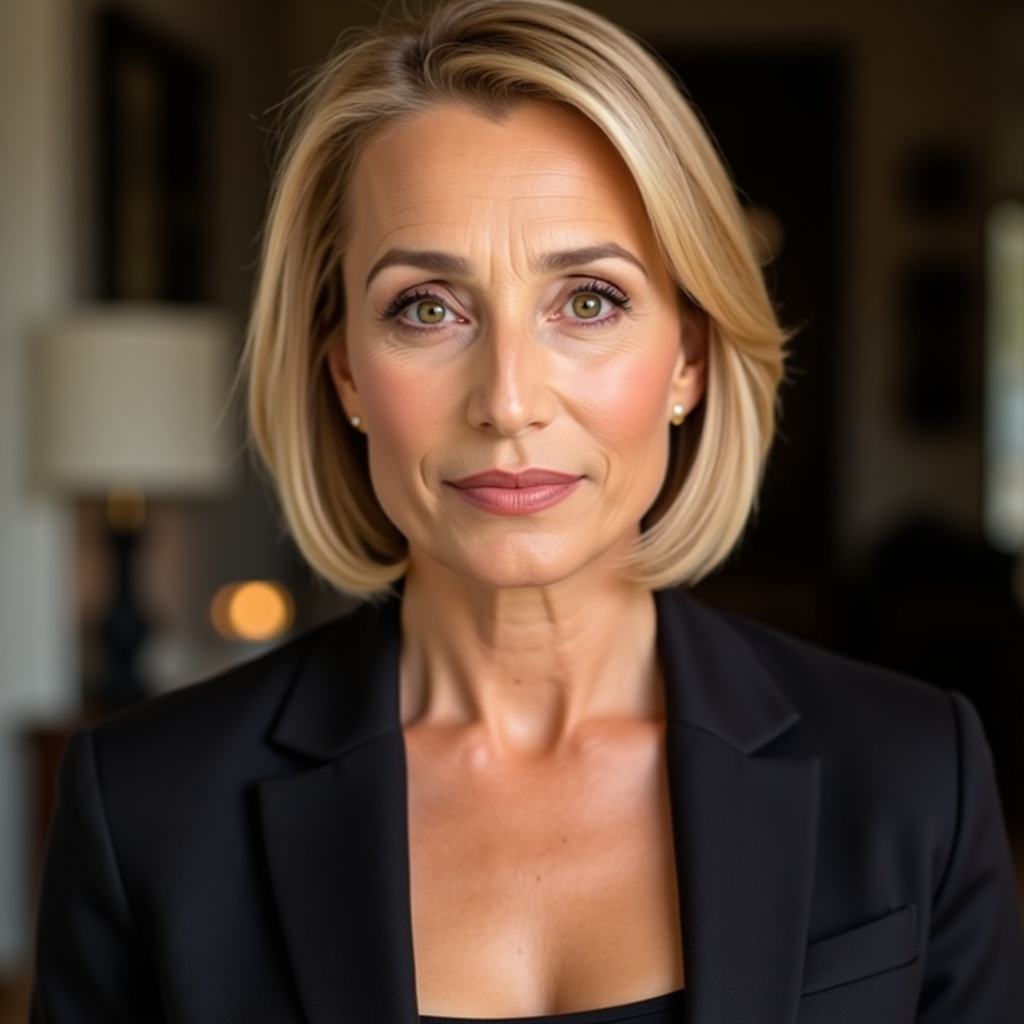 elegant 45 year old woman with styled shoulder lengt...