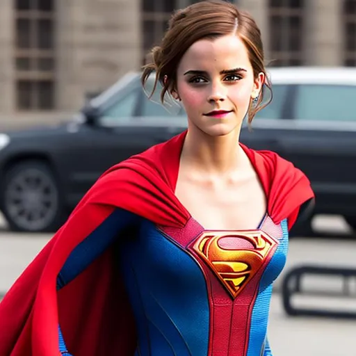 Prompt: emma watson as hot Superman open unbuttoned