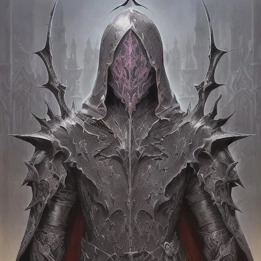 Prompt: photo a closeup of a single hooded armored cleric man standing on a building in an ancient gothic city, dark fantasy, drawn by Anthony Chong Jones, centered, intricate, elegant, masterpiece, highly detailed, concept art, smooth, sharp focus, character design, gothic, by Shi Zhonggui, art style of marc simonetti, necromancy, intricate depth and detail, character centered on image, anime