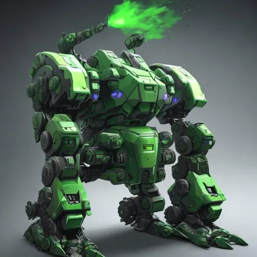 Prompt: a green battle robot