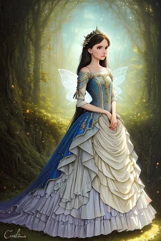 Prompt: A sculptural fairy tale dress for a beautiful princess. lots of layers, and intricate details  By Greg Rutkowski, carol bak, catrin welz-stein, artgerm, Anna dittmann.  Backlit 