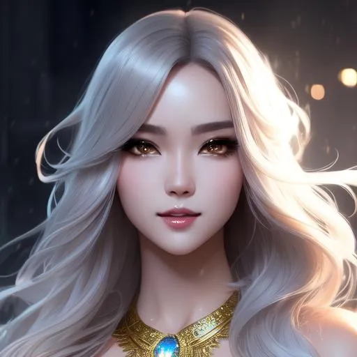 Prompt: splash art, by Greg rutkowski, hyper detailed perfect face,

beautiful kpop idol’s full body, long legs, perfect body,

high-resolution cute face, perfect proportions,smiling, intricate hyperdetailed hair, light makeup, sparkling, highly detailed, intricate hyperdetailed shining eyes,  

Elegant, ethereal, graceful,

HDR, UHD, high res, 64k, cinematic lighting, special effects, hd octane render, professional photograph, studio lighting, trending on artstation