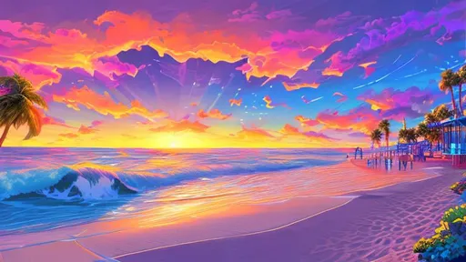 Prompt: 4k chill sunset beach background digital art and detailed