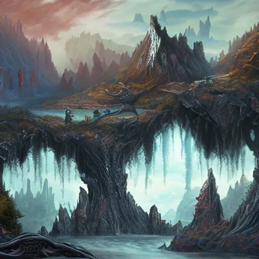 Prompt: Dark fantasy feywild landscape