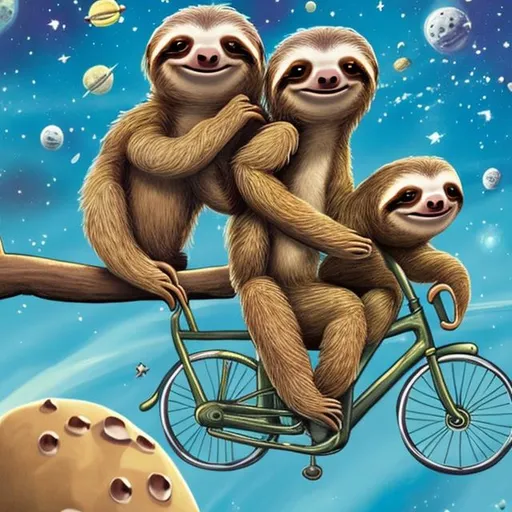 Prompt: sloths riding bikes in outer space