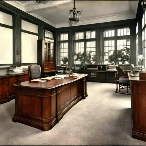 Prompt: 1920s office colourized
