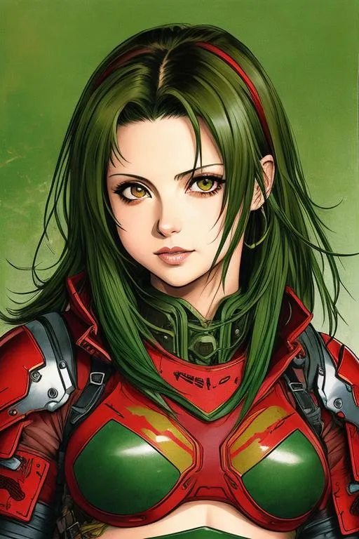 Prompt: (((Yoji Shinkawa))), sticker of ultra detailed portrait of Sarah Michelle Gellar  in red holy armor,  high quality cell shaded illustration in post apocalyptic style by Yoji Shinkawa, ((full body))Dark green hair, dynamic pose,Dark green hair, perfect anatomy, centered, freedom, Dark green hair, soul. Dark green hair, approach to perfection, cell shading, 4k , cinematic dramatic atmosphere, watercolor painting, global illumination, detailed and intricate environment, artstation, concept art, fluid and sharp focus, volumetric lighting, cinematic lighting, Art by Yoji Shinkawa,