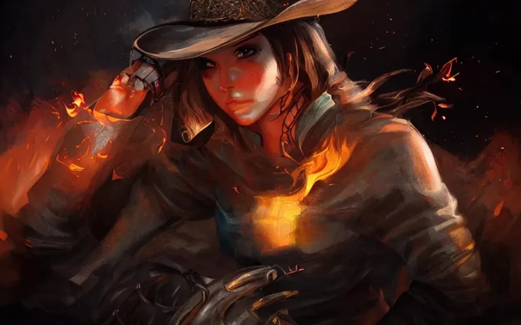 cowgirl, fire, artstation, dnd, epic art