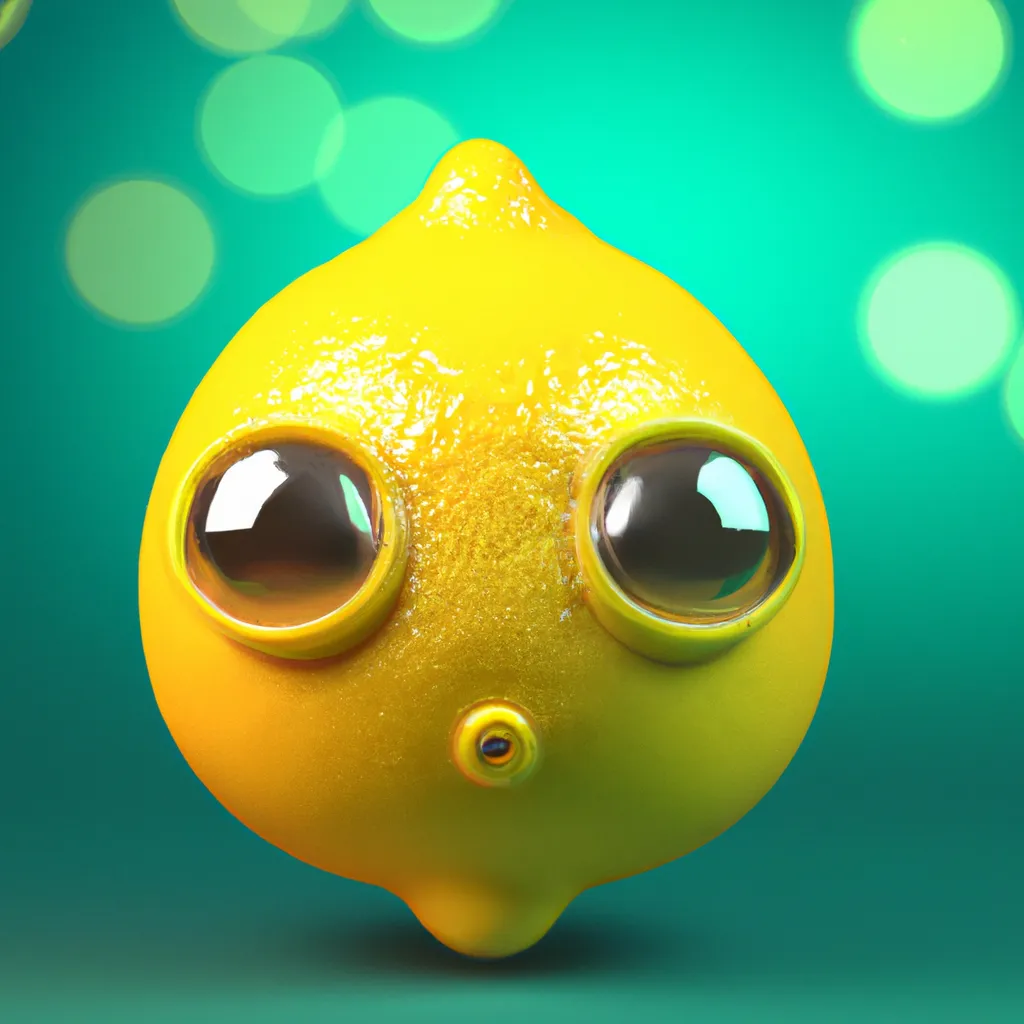 Prompt: Lemon, close-up, very cute, emoji, multicolored, Unreal Engine 3D render, trending on ArtStation, realistic materials