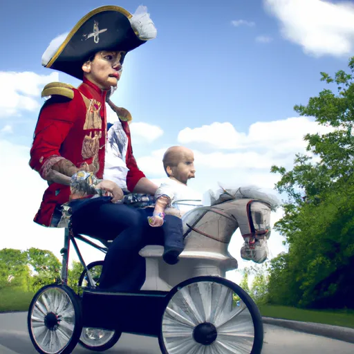 Prompt: Adult Napoleon Bonaparte riding a giant, toddler's tricycle, outside, realistic, hyperrealistic, photorealistic, cinematic