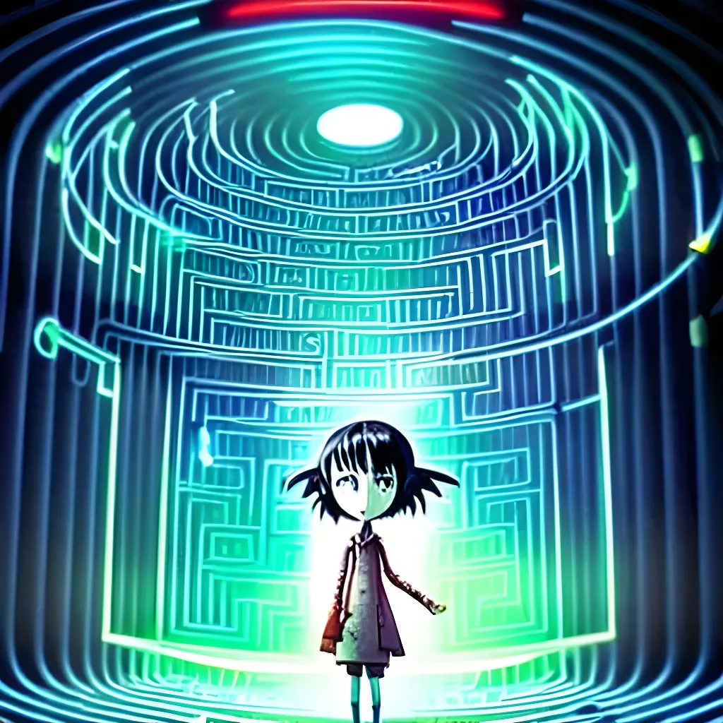 Prompt: Lain, anime. Ultra realistic hyper realistic octane render digital airbrush Studio ghibli poster of a smart and happy middle aged artificial intelligence artist woman walking trough a Circuit board labyrinth maze laboratory in the style of Coraline and Corpse Bride and Don't Starve. 

Multidimensional dreamy poetic emotional illusion by Sho Murase, Anna Dittmann, Bernie Wrightson, Tom Bagshaw and tim Burton. slightly inspired by eyvind earle and Alice in wonderland. 

Programming code. Network. Neural network. Technology. Easel. Paint. Space, friendship, blessings,  strength, stars, Constellations. Druid. Lillies. Trees. Soft digital. Symmetry.  Symmetrical. Balanced. 