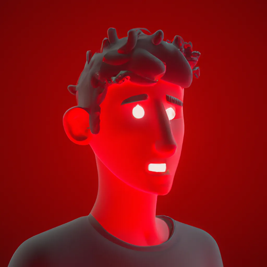 Prompt: A 3d avatar of creative guy. Red lights. NFT 