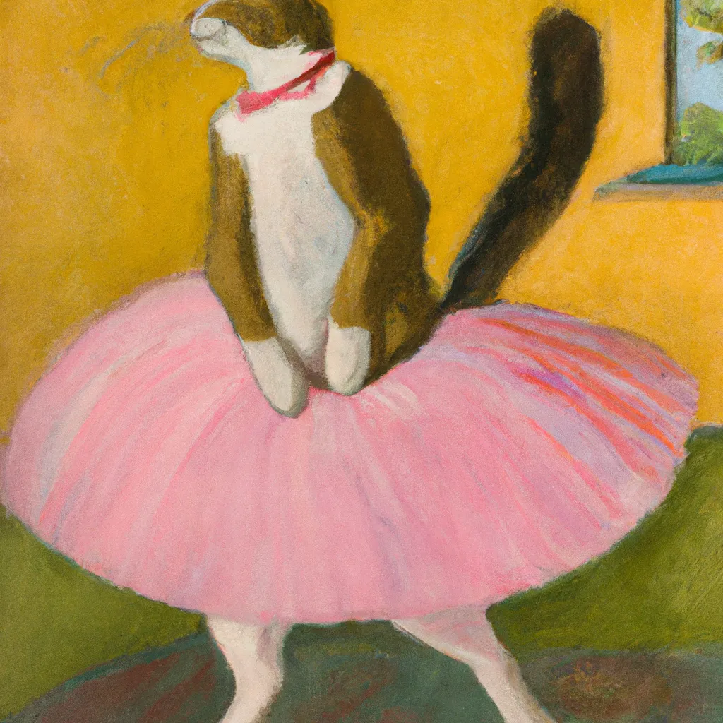 Prompt: Cat Wearing A Pink Tutu, by Paul Gauguin