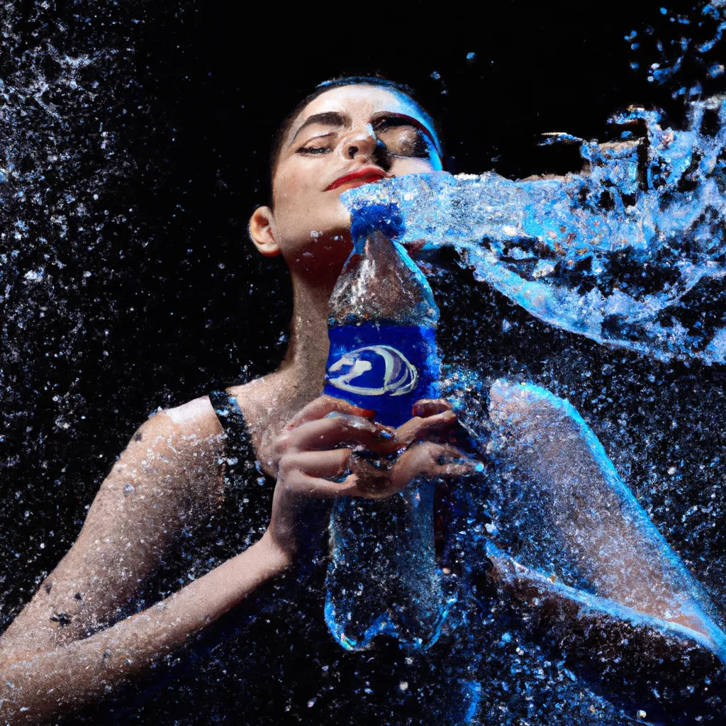 Prompt: An advertisement shooting- Photorealistic hyperrealistic close up high speed render of a  beautiful girl drinks out of a Pepsi bottle. splashing water hugs around the bottle like a beautiful fine body with beautiful smooth curves, dark background, beautiful highly detailed droplets, reflections and refractions, condensation, dark studio backdrop, Beautiful studio lighting, Nikon Z7, ISO 400, Sigma 85mm f4.5 DG DN, aperture f/11, exposure 1/2000, studio lights, centered, high speed camera, studio lighting, crisp sharp focus, isolated background. What part of sharp focus are you not understanding?