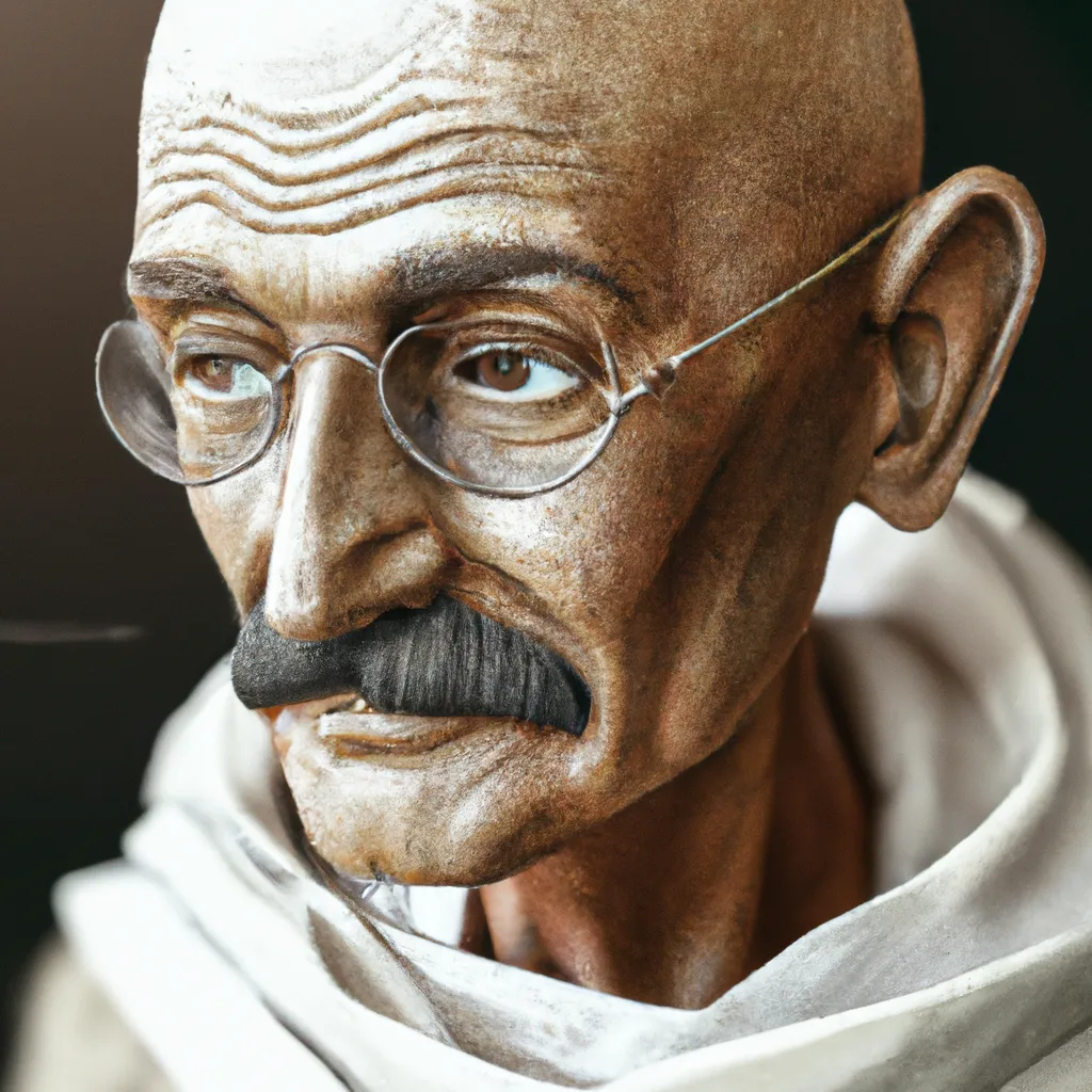 Prompt: Portrait of Mahatma Gandhiji , diffuse lighting, fantasy, intricate, elegant, highly detailed, lifelike, photorealistic, digital painting, artstation, illustration, concept art, smooth, sharp focus, art by artgerm, Lurid and naoto hattori, Use soft color palette. super realistic, super detail, luscious, elegant, gorgeous, Unreal Engine, octane render, 8K, VRAY super realistic 3D, closeup