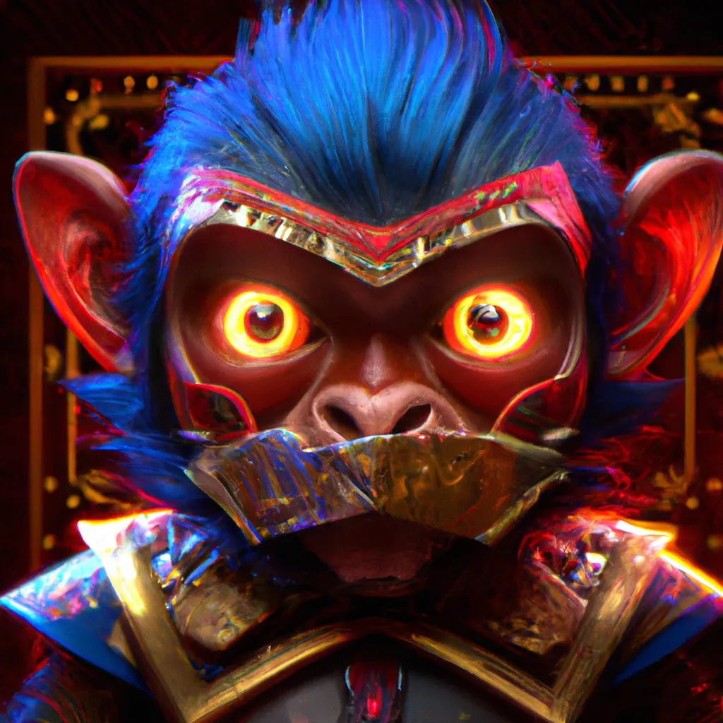 Prompt: A chibi ape wearing a Japanese oni mask, by Asaf Hanuka, Bokeh, Cinematic, Color Grading, 8K, Rim Lights, Marquee, Strobe Light, Lumen Reflections, Screen Space Reflections, Diffraction Grading, insanely detailed and intricate, hypermaximalist, elegant, ornate, hyper realistic, super detailed