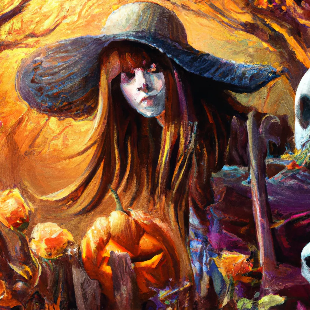 Prompt: Detailed hyper realistic ultra realistic sharp clear digital airbrush by Anna Dittmann, preston blair, Tom Bagshaw, eyvind earle, tim Burton, Gil Elvgren. Portrait of A Scary Haunted Horror spooky ghost woman in a autumn landscape. Desire love ghosts friendship blessings femininity strength healing ecology pumpkins lillies magic steampunk  robots. Playing Hide and seek.