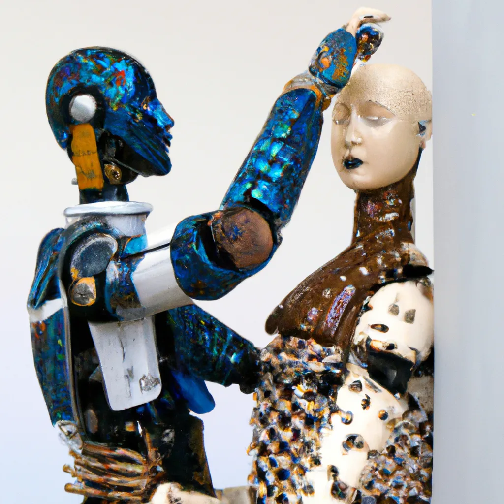 Prompt: Lifelike Robot Building Another Robot, by Gustav Klimt