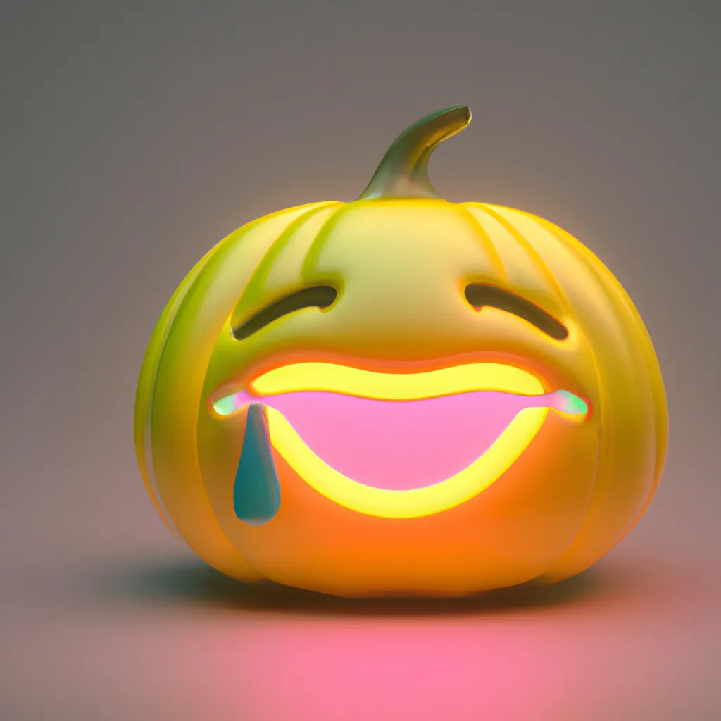 Prompt: A plastic pumpkin with a "Laughing Crying Face" emoji carved out of it, illuminated from the inside with a bright neon light by Tim Miller, created in Cinema 4D, bump-mapped textures, perfect composition, beautiful detailed intricate insanely detailed octane render trending on artstation, 8 k artistic photography, photorealistic concept art, soft natural volumetric cinematic perfect light, chiaroscuro, award-winning photograph, masterpiece, oil on canvas, Raphael, Caravaggio, Greg Rutkowski, beeple, Beksinski, Giger