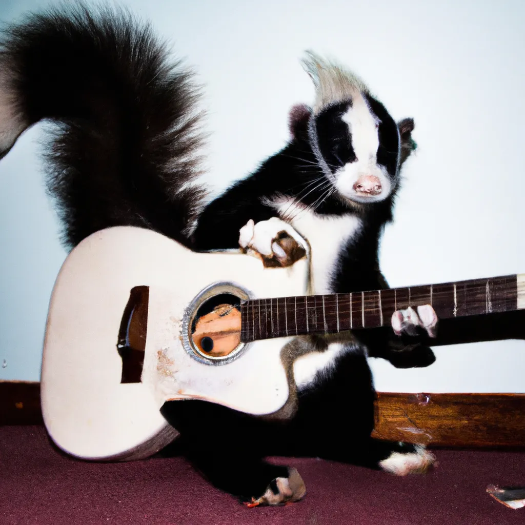 Prompt: photograph of a skunk playing guitar