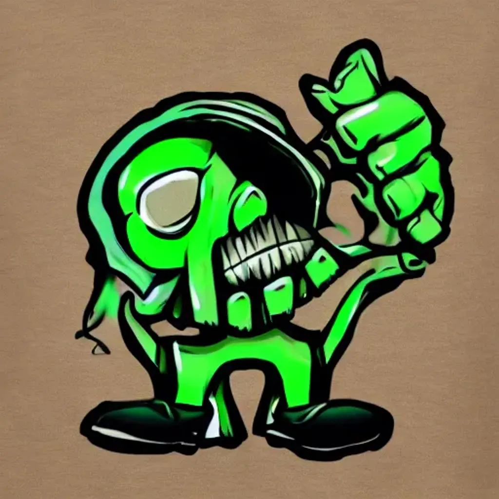 Prompt: yeat the rapper dancing on a green skull