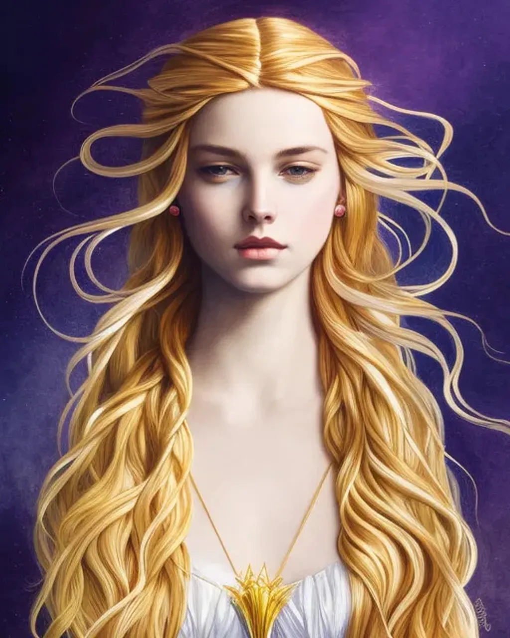 portrait of young woman with flowing braided golden... | OpenArt