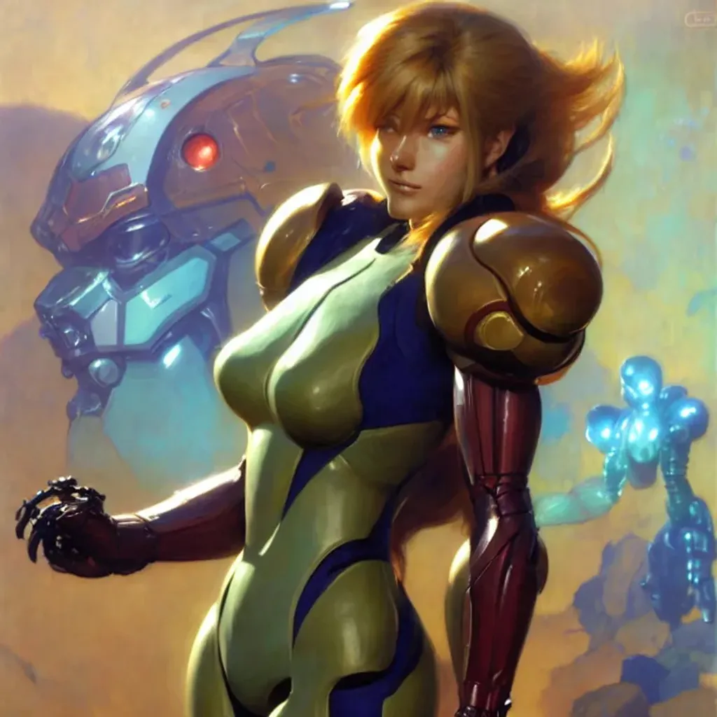 Prompt: Samus Aran in zerosuit from metroid, painting by gaston bussiere, craig mullins, greg rutkowski, alphonse mucha