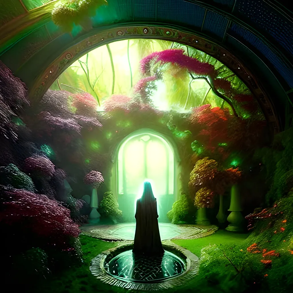 Prompt: Enchanted Garden 64k resolution ultrahd holographic astral cosmic digital painting by Michal Karcz and Grzegorz Rutkowski Epic cinematic brilliant stunning intricate atmospheric maximalist meticulously detailed photorealistic digital painting 