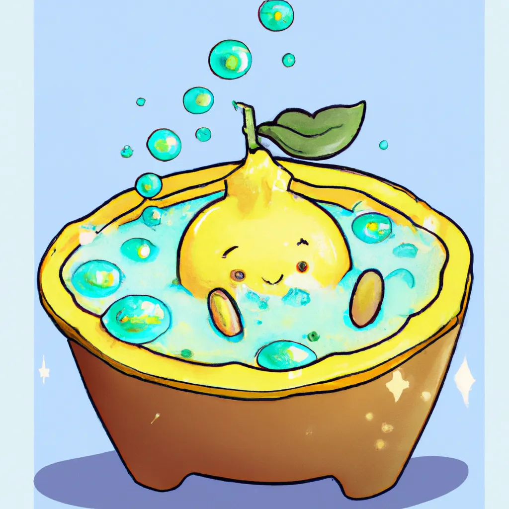 Prompt: Kawaii lemon sitting in a hot tub made of lemonade, very detailed digital art