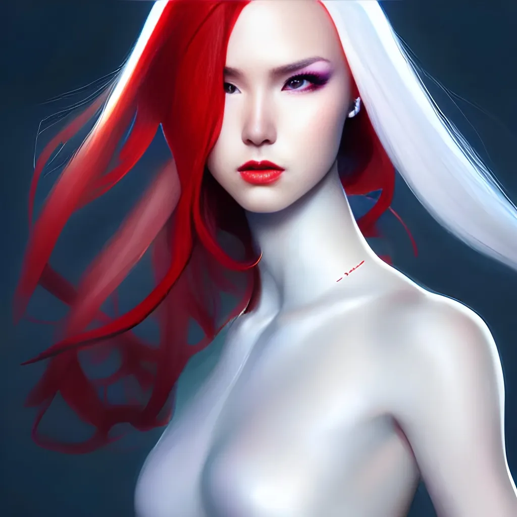 Prompt: digital painting, character design concept art, front and side, futuristic theme, beautiful face girl long hair red hair, futuristic white carbon suit, realistic ultra fine detail, art by  yuanyuang wang