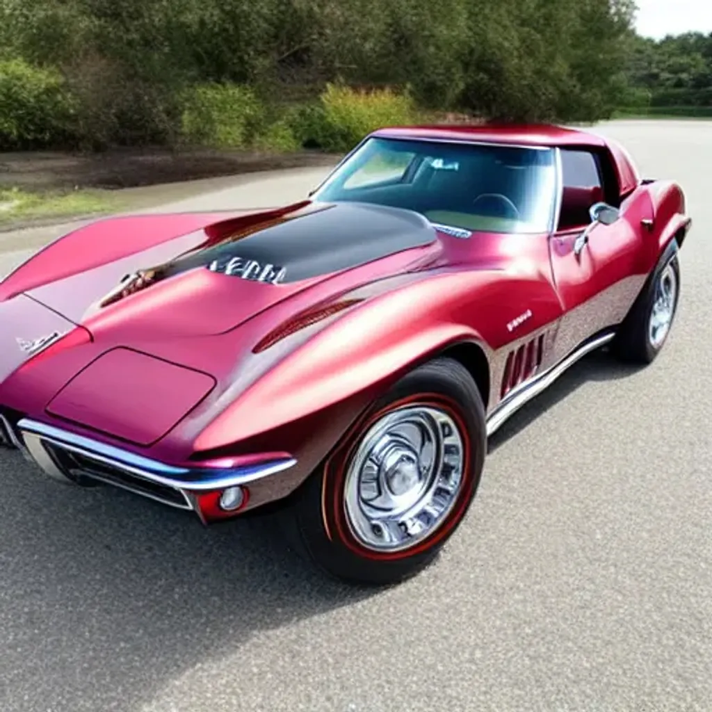 Prompt: A beautiful 1969 Corvette. ruby, emerald, black opal, diamond, precious metal, created using nanotechnology