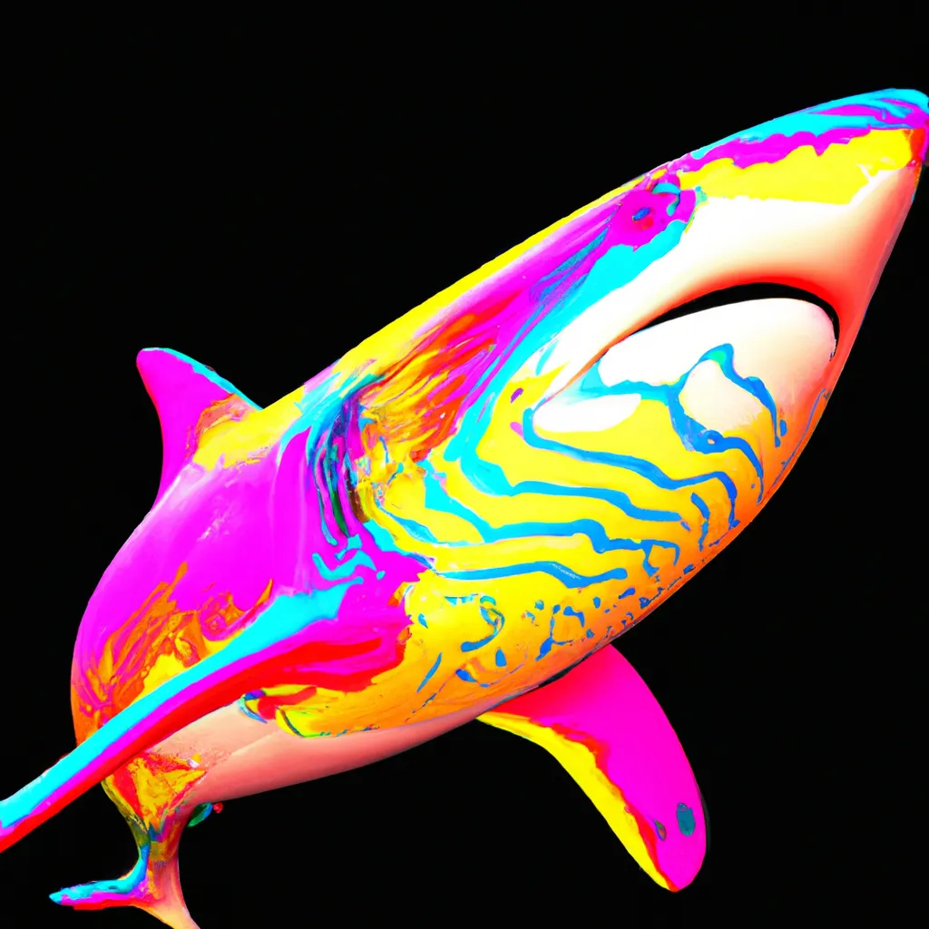 Prompt: a 3d Shark with psychedelic colors expressing amazement and profound awe