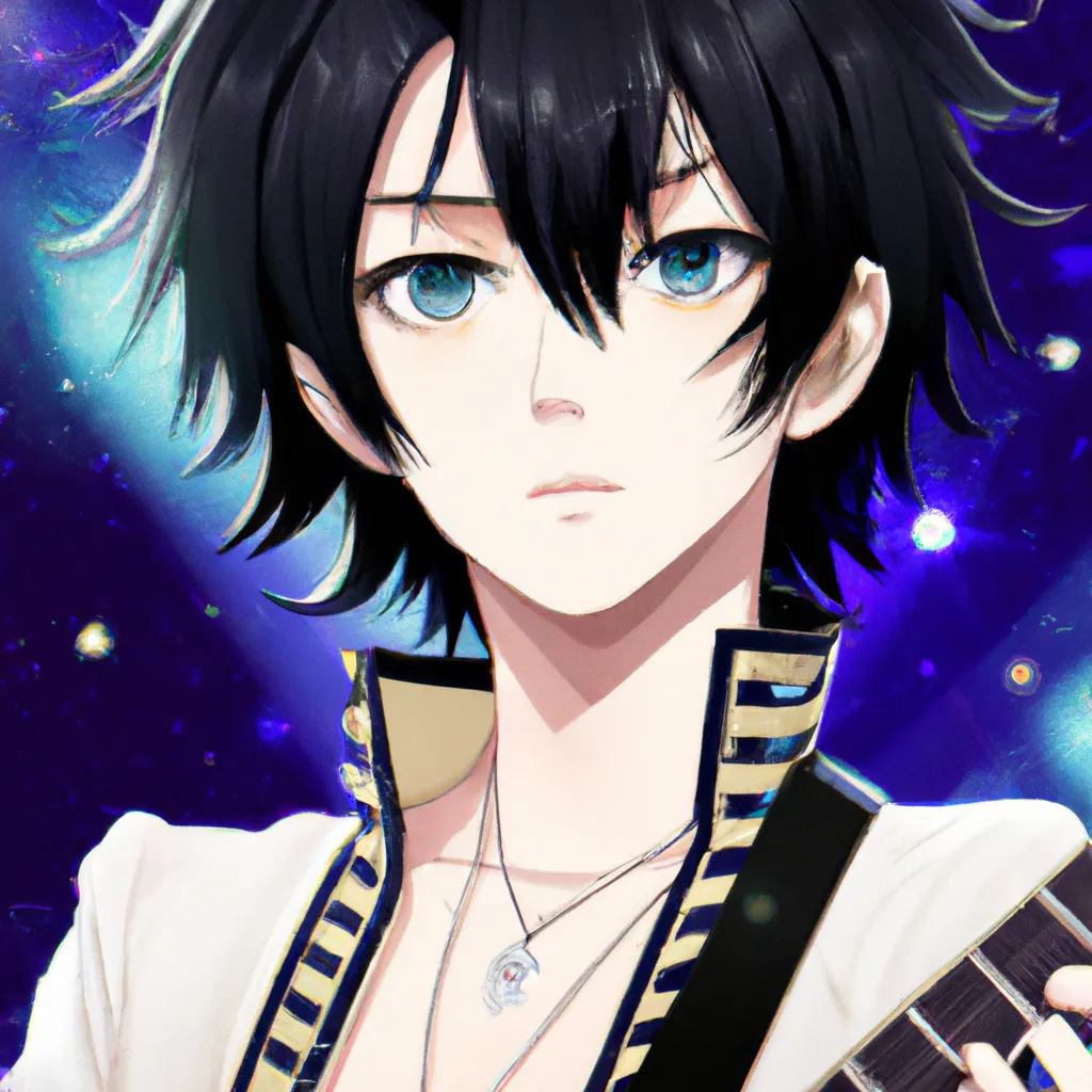 anime rockstar boy, black hair and blue eyes, attrac... | OpenArt