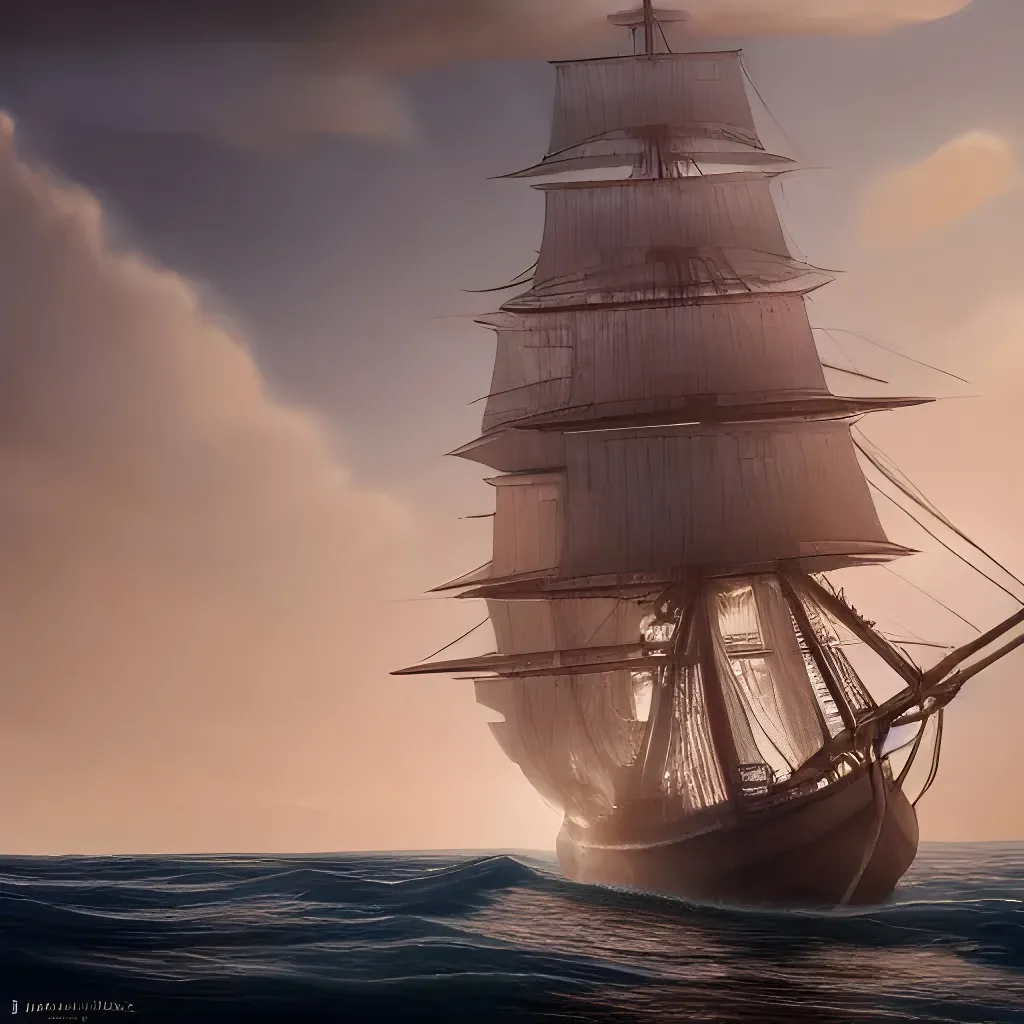 Prompt: photo of a ultra realistic sailing ship, dramatic light, pale sunrise, cinematic lighting, battered, low angle, trending on artstation, 4k, hyper realistic, focused, extreme details, unreal engine 5, cinematic, masterpiece, art by studio ghibli, intricate artwork by john william turner