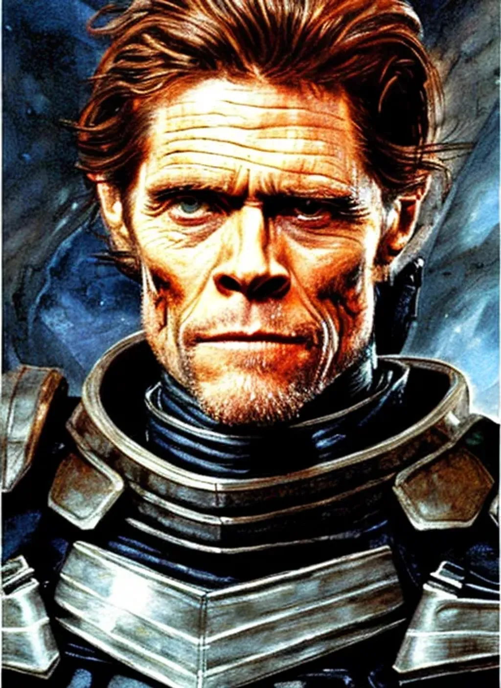 Prompt: Willem Dafoe wearing sci-fi inspired armour by Dave Dorman