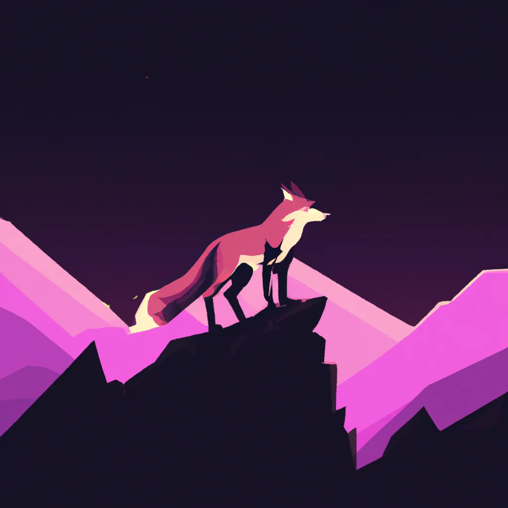 Prompt: Fox standing on mountain, clean, illustration trending on Vecteezy, Synthwave style 