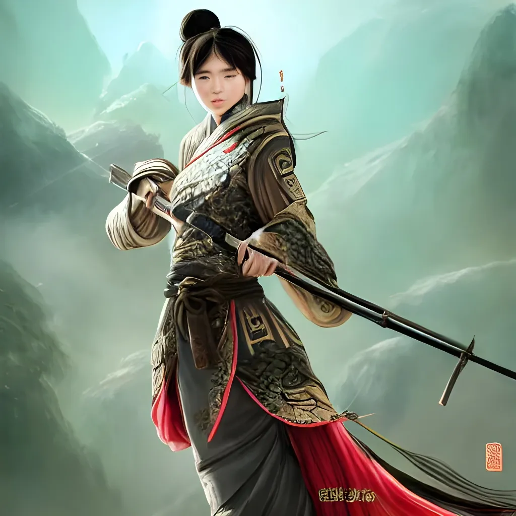 Prompt: An epic fantasy wuxia illustration portrait of a beautiful Chinese female 20th century sharpshooter sniper while wearing tactical 17th century military hanfu, full body xianxia, intricate linework, depth of field by Yoji Shinkawa, artstation, pixiv, artgerm, unreal engine, masterpiece, bright colours, high quality