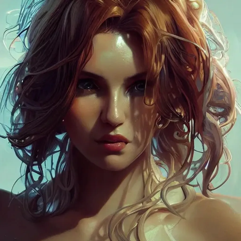 Prompt: pretty woman with long curly blonde hair
Chiseled body, Close-up head and shoulders portrait, 8k resolution concept art portrait by Greg Rutkowski, Guweiz, Artgerm, WLOP, Alphonse Mucha dynamic lighting hyperdetailed intricately detailed Splash art trending on Artstation triadic colors Unreal Engine 5 volumetric lighting, dark