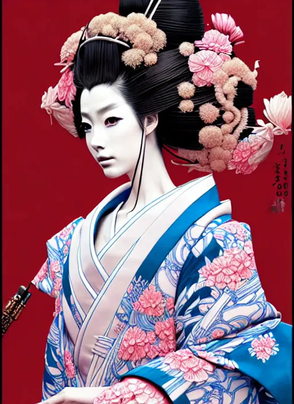 Prompt: the portrait of the absurdly beautiful, graceful, elegant, sophisticated, fashionable realistic anime geisha, an ultrafine hyperdetailed illustration by kim jung gi, irakli nadar, intricate linework, bright colors, octopath traveler, final fantasy, unreal engine highly rendered, global illumination, radiant light, detailed and intricate environment