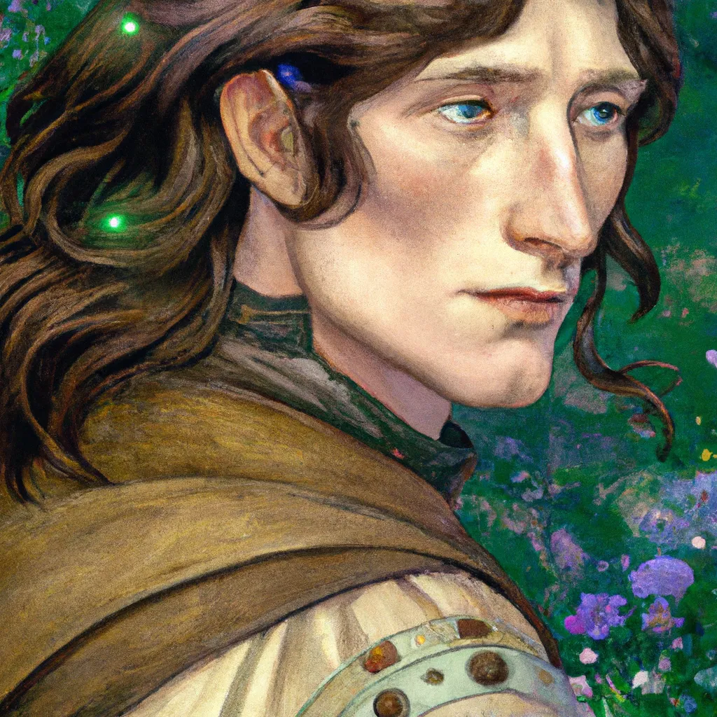 Prompt: portrait painting of young handsome beautiful paladin elf!! man with long! wavy dark hair and blue eyes in his 2 0 s named taehyung minjun james fighting a group of goblins, pale, wearing armor!, modest, elegant, cute, delicate, soft facial features, art by alphonse mucha, vincent van gogh, egon schiele,