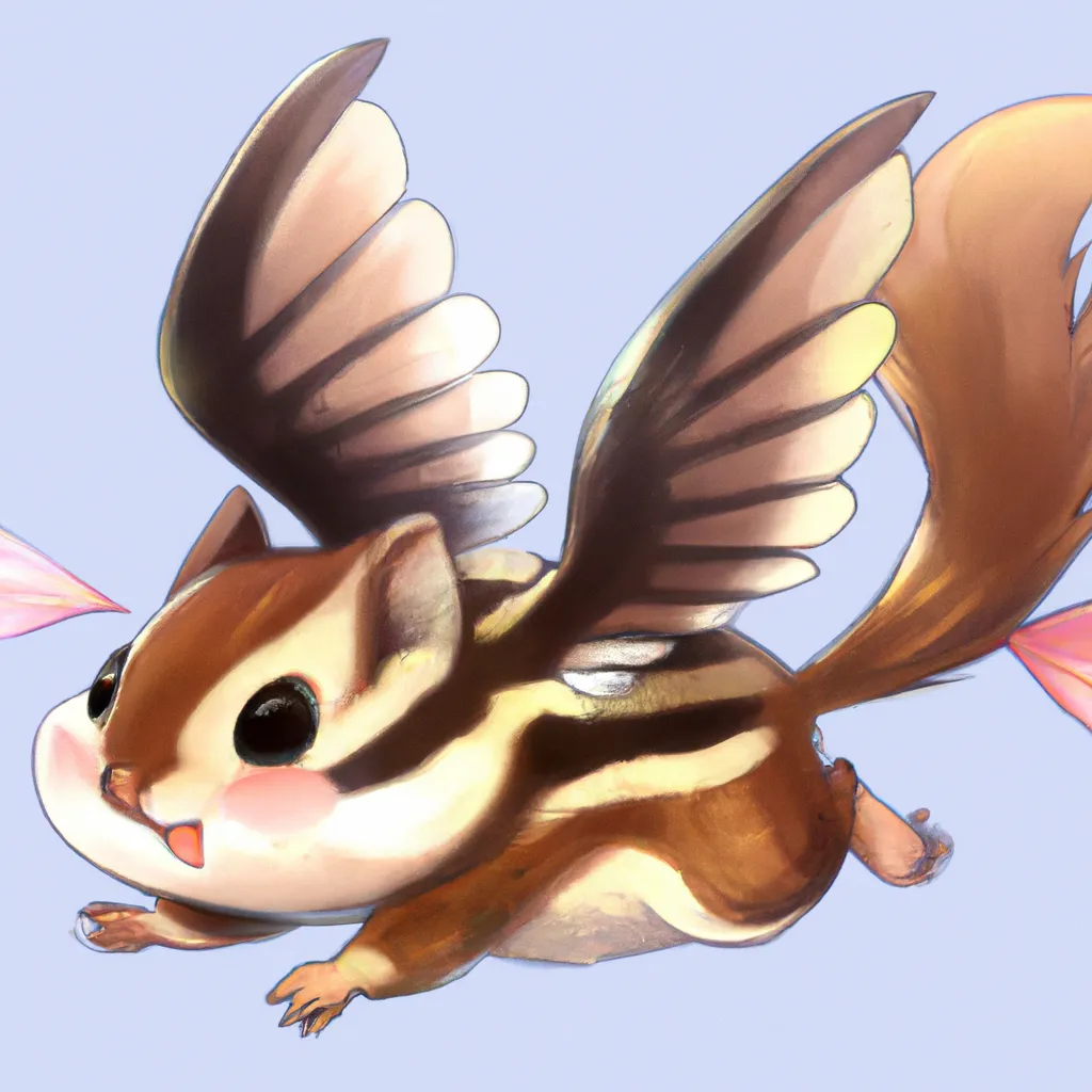 Prompt: adorable flying chipmunk, winged chipmunk, cute, fluffy, anime, drawing, digital art