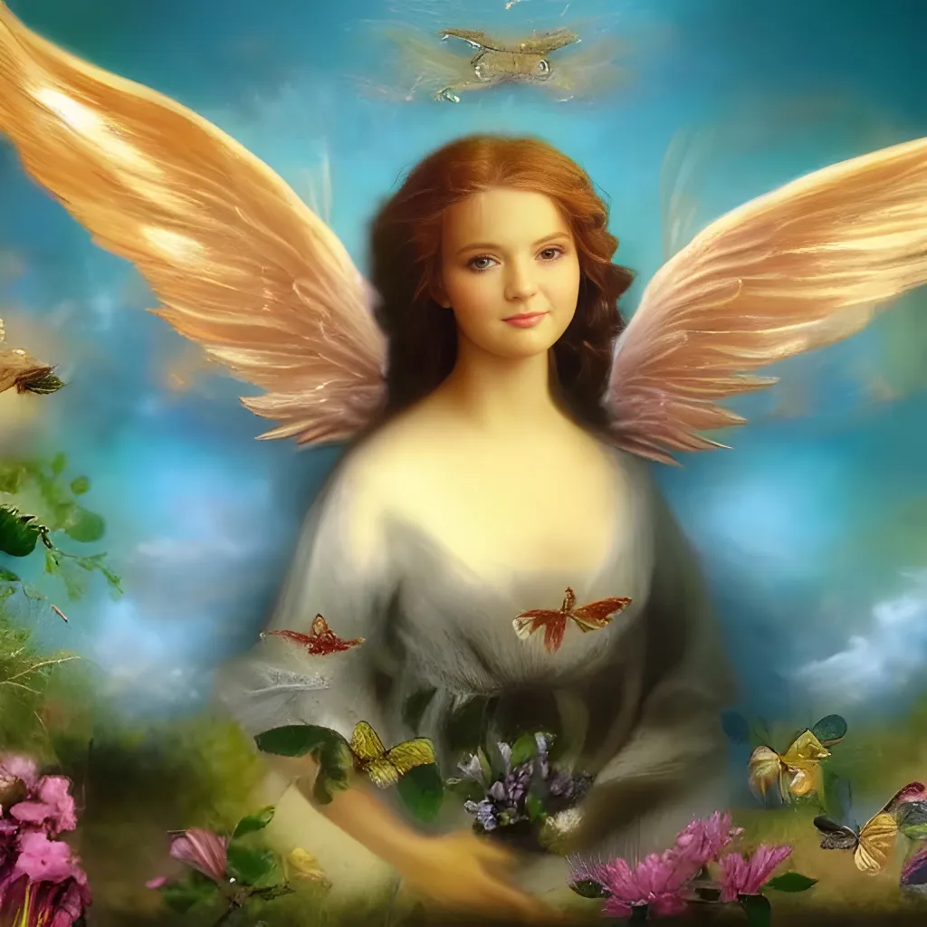 Prompt: the beautifull angels fly in the sky potrait

