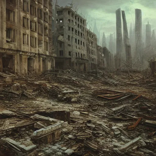 A painting of City in ruins, grim depressing, Modern... | OpenArt