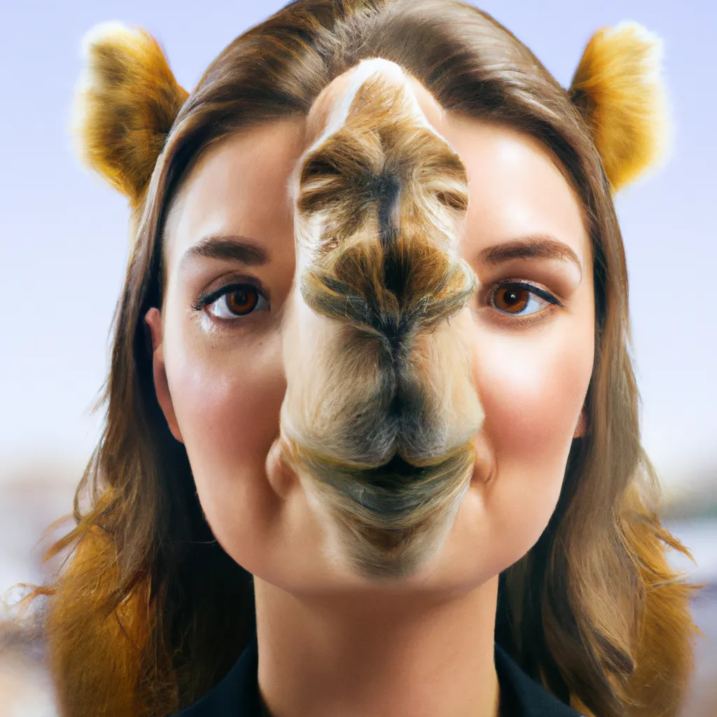 Prompt: A photo of a cute young woman's head combined with a 3D render of a hybrid camel head. Epic film poster style.