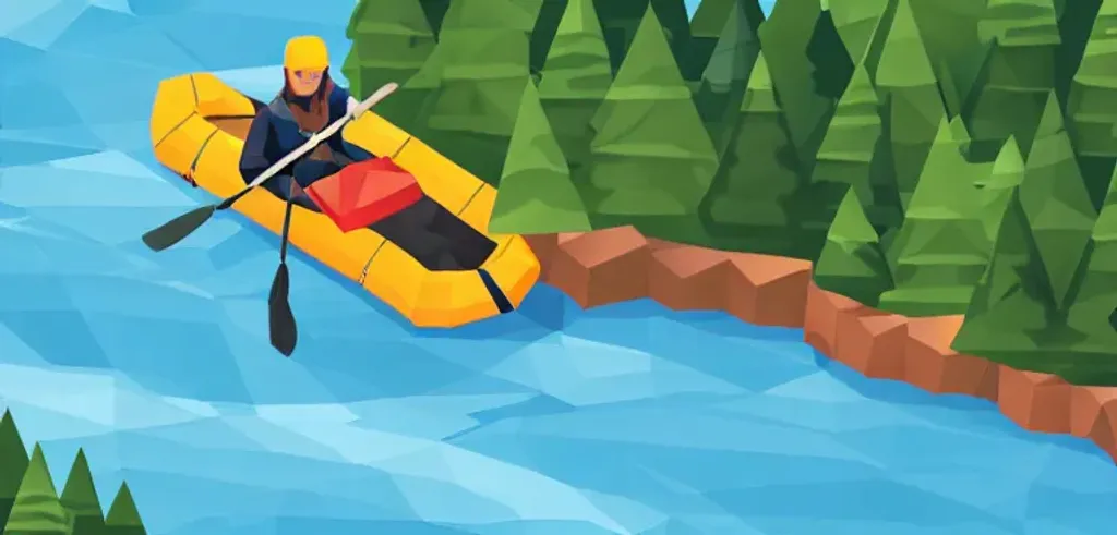 Prompt: 
hunter rafting on a mountain river on a raft, low poly, isometric