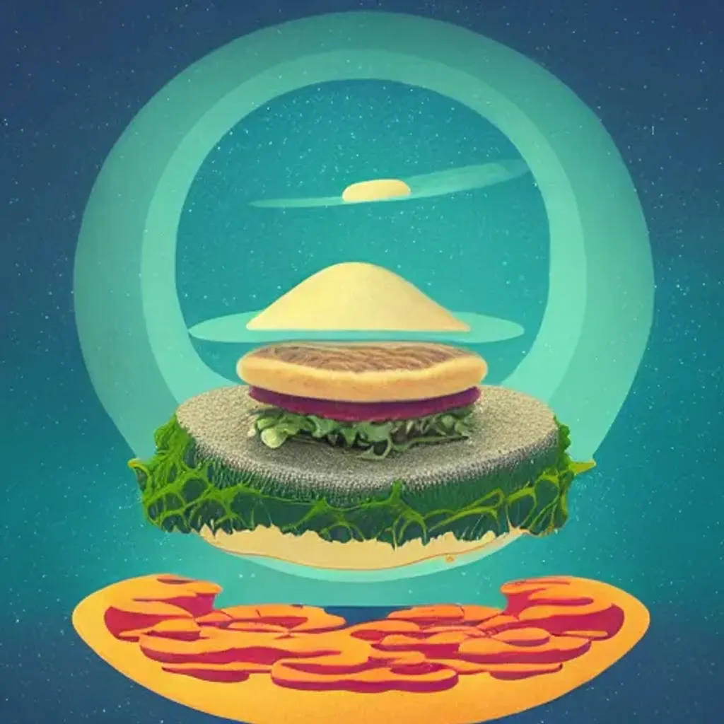 Prompt: 100mm photo of isometric floating island in space, organic surreal hamburger, art nouveau, intricate, high detail, behance, microworlds smooth, macro sharp focus, centered