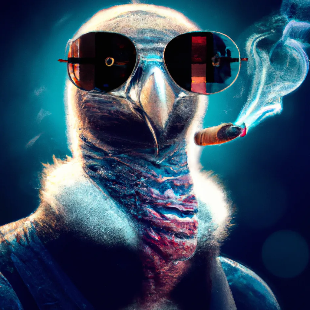 a vulture wearing round sunglasses smoking a cigar,...