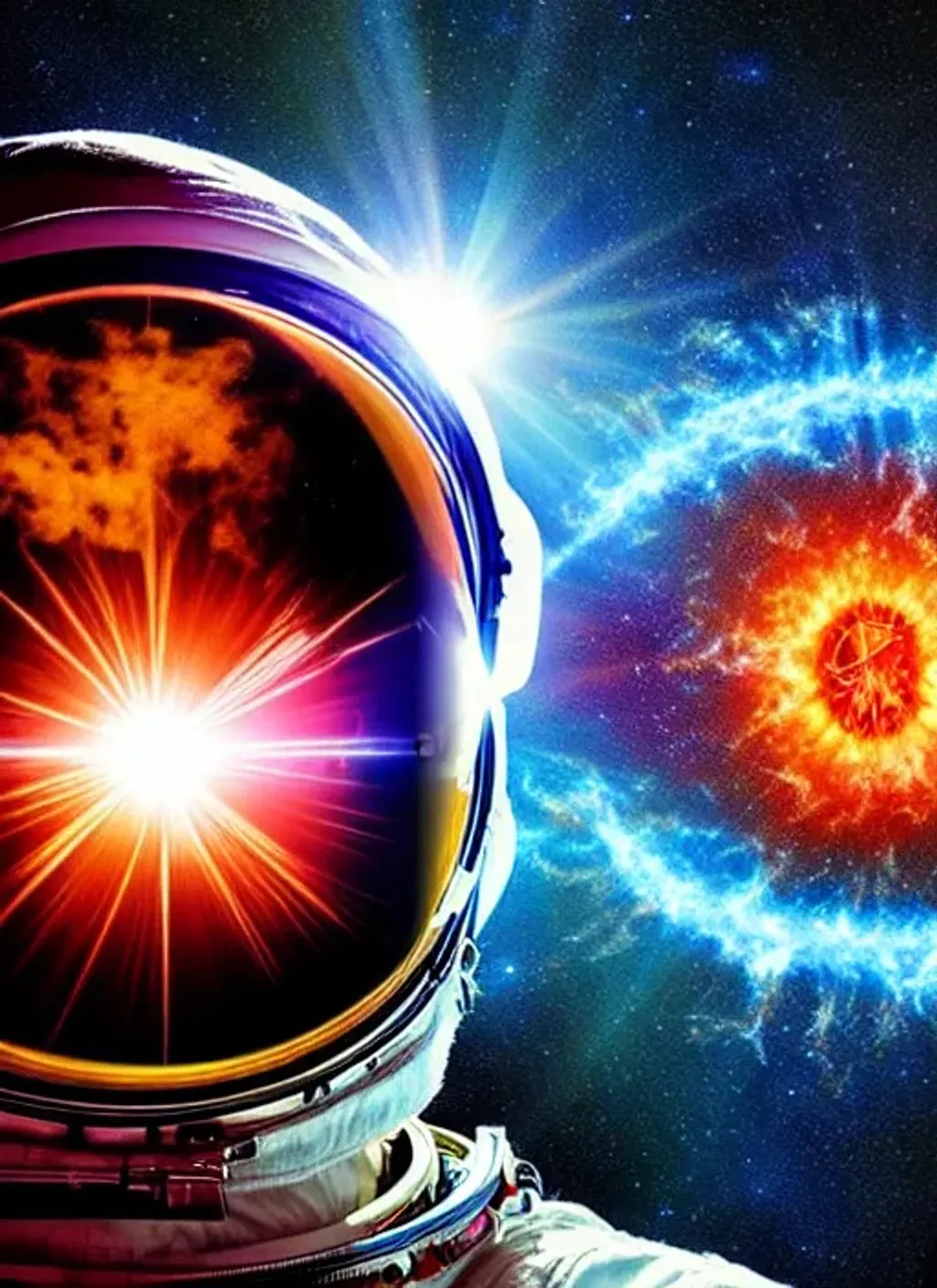 Prompt: Picture art of an Astronaut experiencing a supernova explosion with the reflection on his eyes